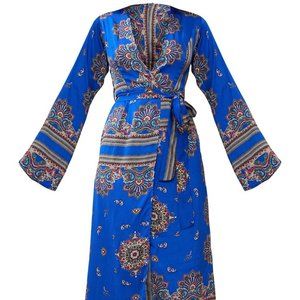 Cobalt Print Satin Kimono Maxi Dress Size 6